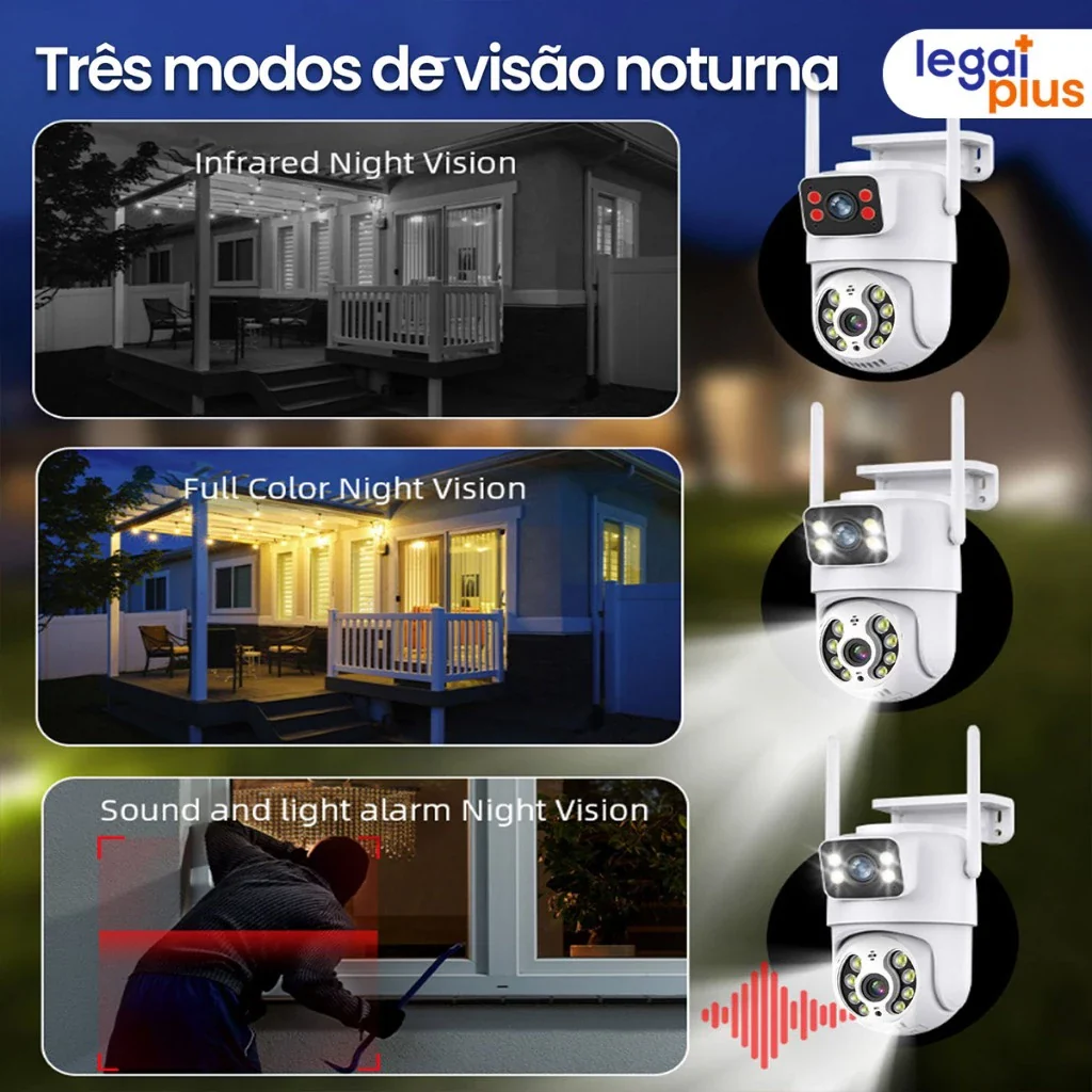 Câmera de Segurança Wi-Fi 360° com Lente Dupla ICSEE, IP66, Visão Noturna e Sensor de Movimento – 2 em 1 (Fixa + Giratória)