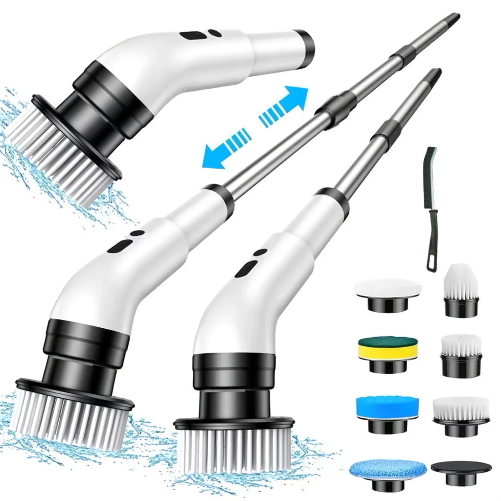 Escova Esfregão Elétrica 9 em 1 Recarregável – Rotação 360° com Cabo Extensor