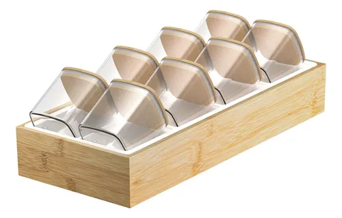 Organizador De Temperos 9pçs Gaveta Armário Cozinha Bambu