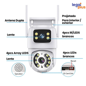 Câmera de Segurança Wi-Fi 360° com Lente Dupla ICSEE, IP66, Visão Noturna e Sensor de Movimento – 2 em 1 (Fixa + Giratória)