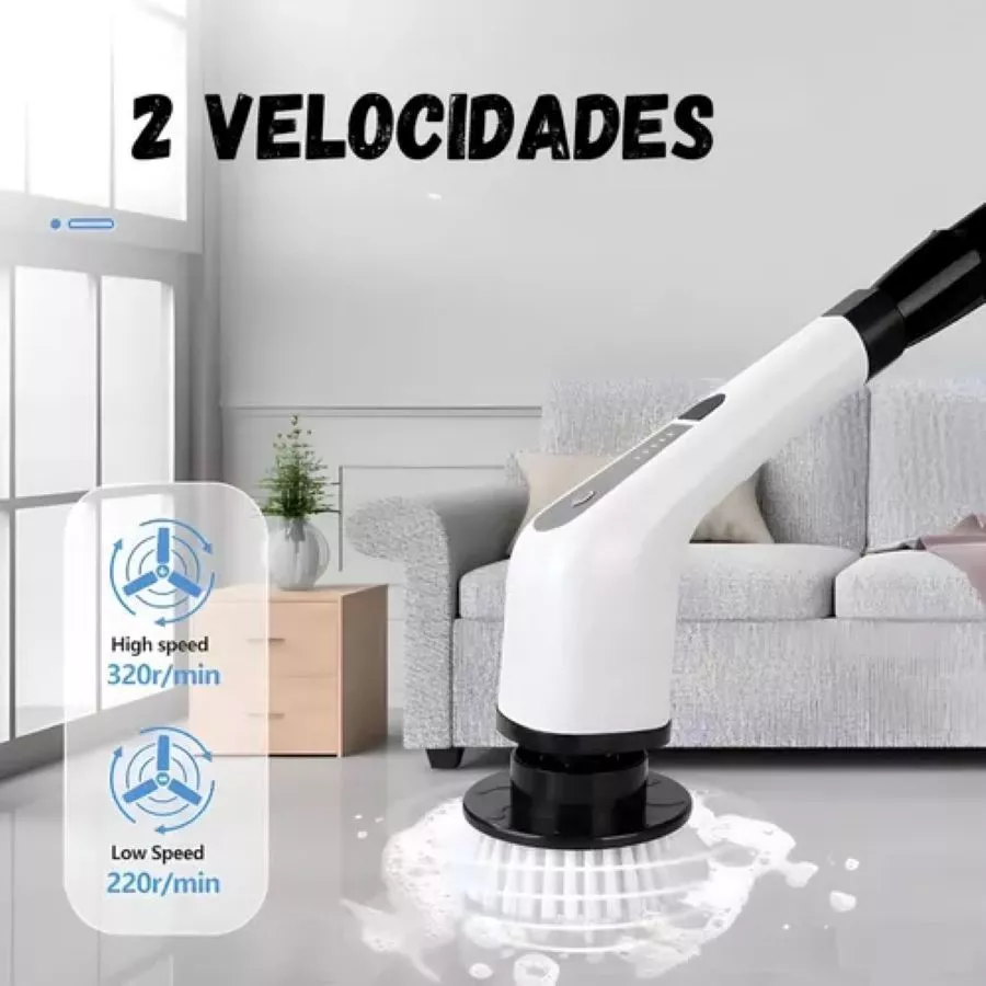 Escova Esfregão Elétrica 9 em 1 Recarregável – Rotação 360° com Cabo Extensor
