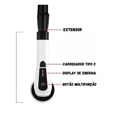 Escova Esfregão Elétrica 9 em 1 Recarregável – Rotação 360° com Cabo Extensor